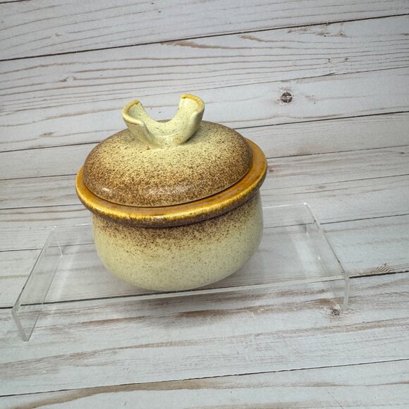 Vtg Mikasa Stylekraft C0900 Brown Cream Speckled Sugar Bowl w/ Lid MCM Stoneware - Picture 2 of 13